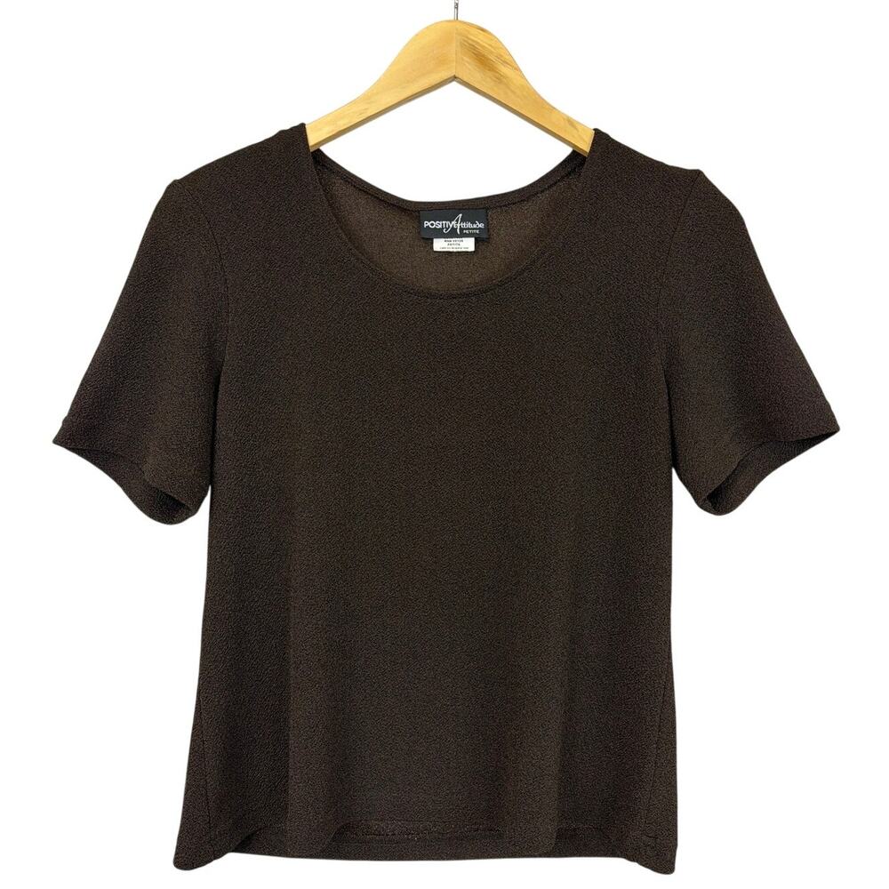 Positive Attitude Brown Round Neck Short Sleeve Minimalist Top Made in USA